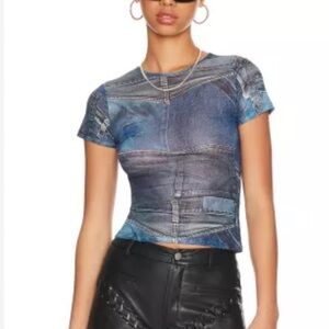Miaou sheer denim look cropped top NWOT